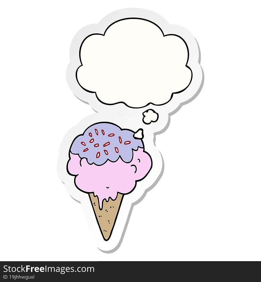 cartoon ice cream and thought bubble as a printed sticker