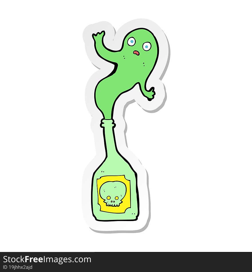 sticker of a cartoon ghost in bottle