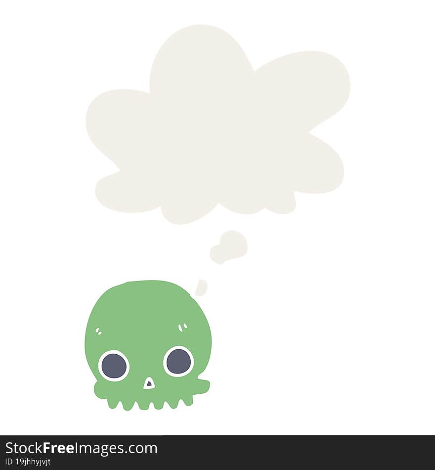 cartoon skull and thought bubble in retro style