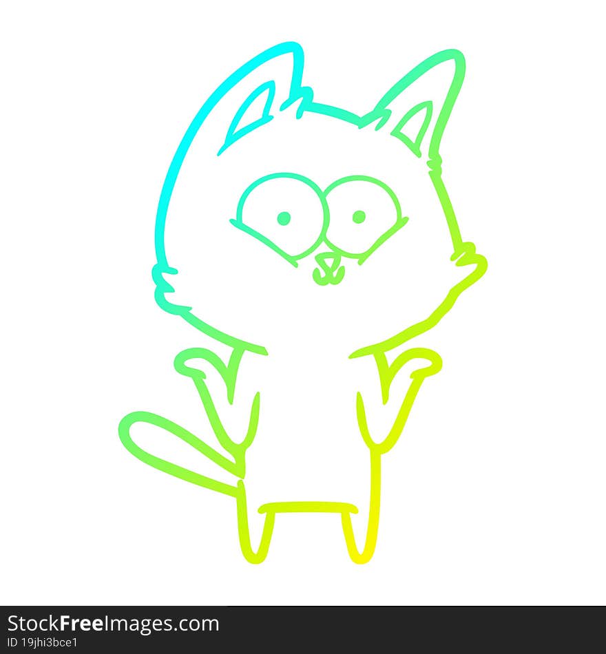 Cold Gradient Line Drawing Cartoon Cat Shrugging Shoulders