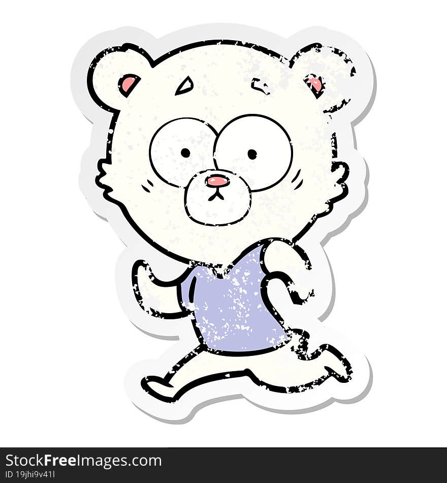 Distressed Sticker Of A Surprised Polar Bear Cartoon