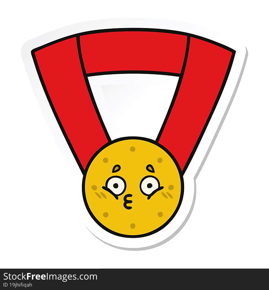 sticker of a cute cartoon gold medal