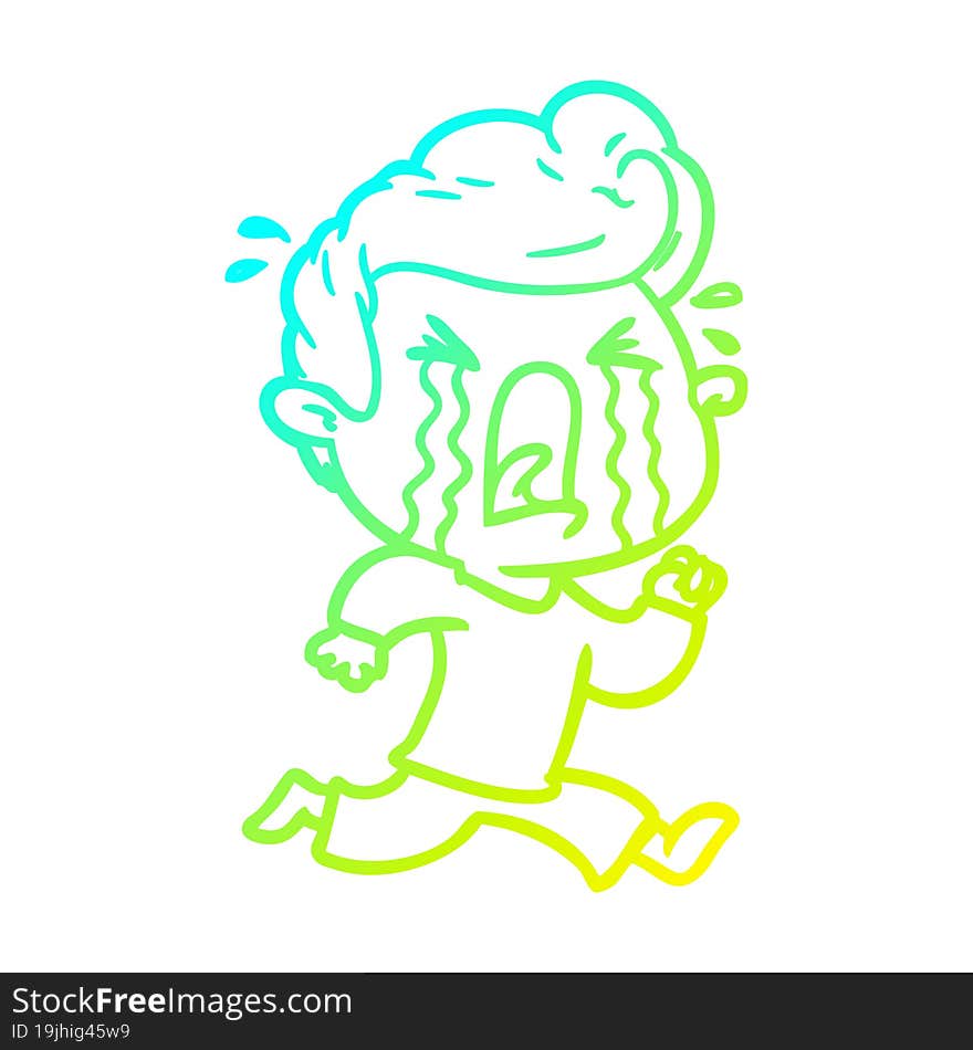 cold gradient line drawing of a cartoon crying man