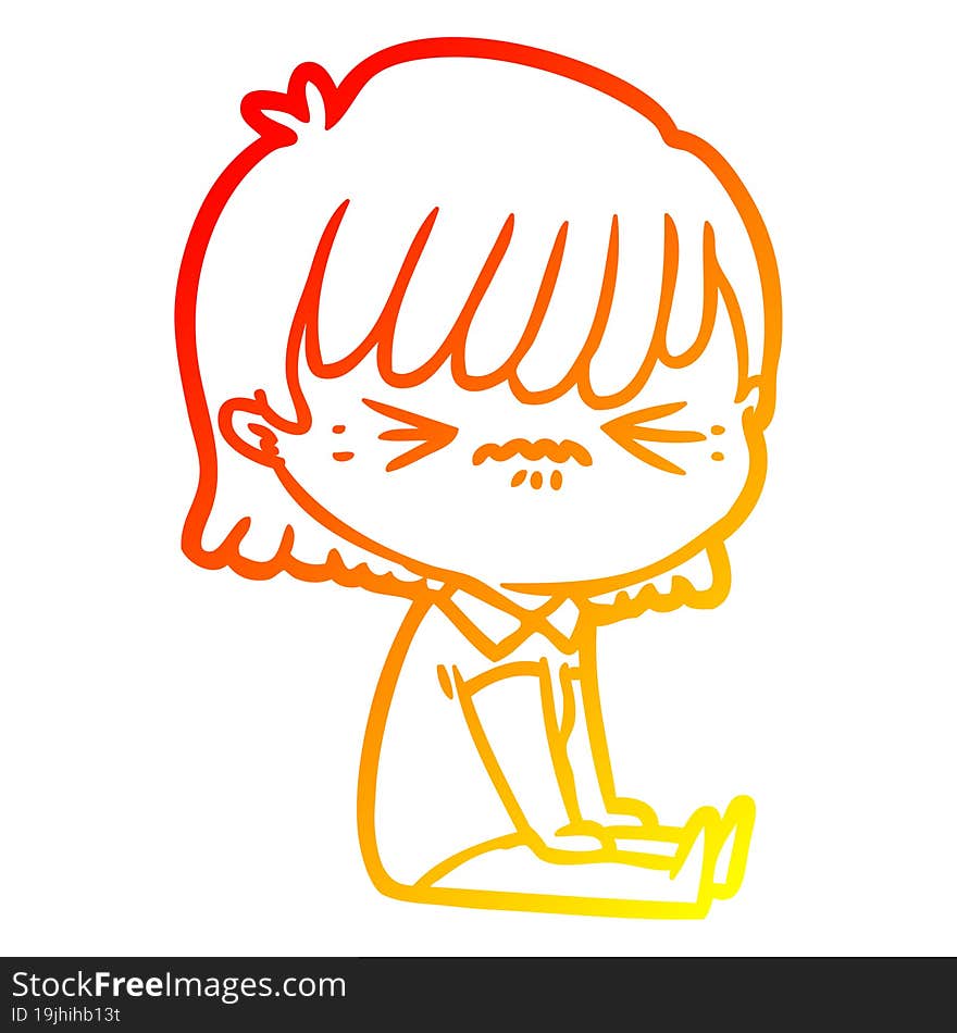 warm gradient line drawing annoyed cartoon girl sitting