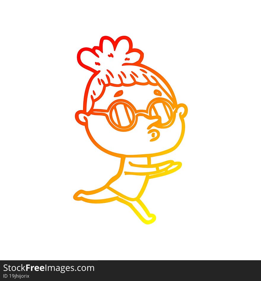 warm gradient line drawing cartoon woman wearing glasses