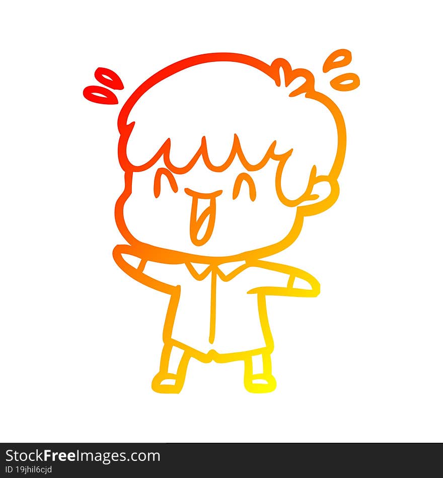 Warm Gradient Line Drawing Cartoon Laughing Boy