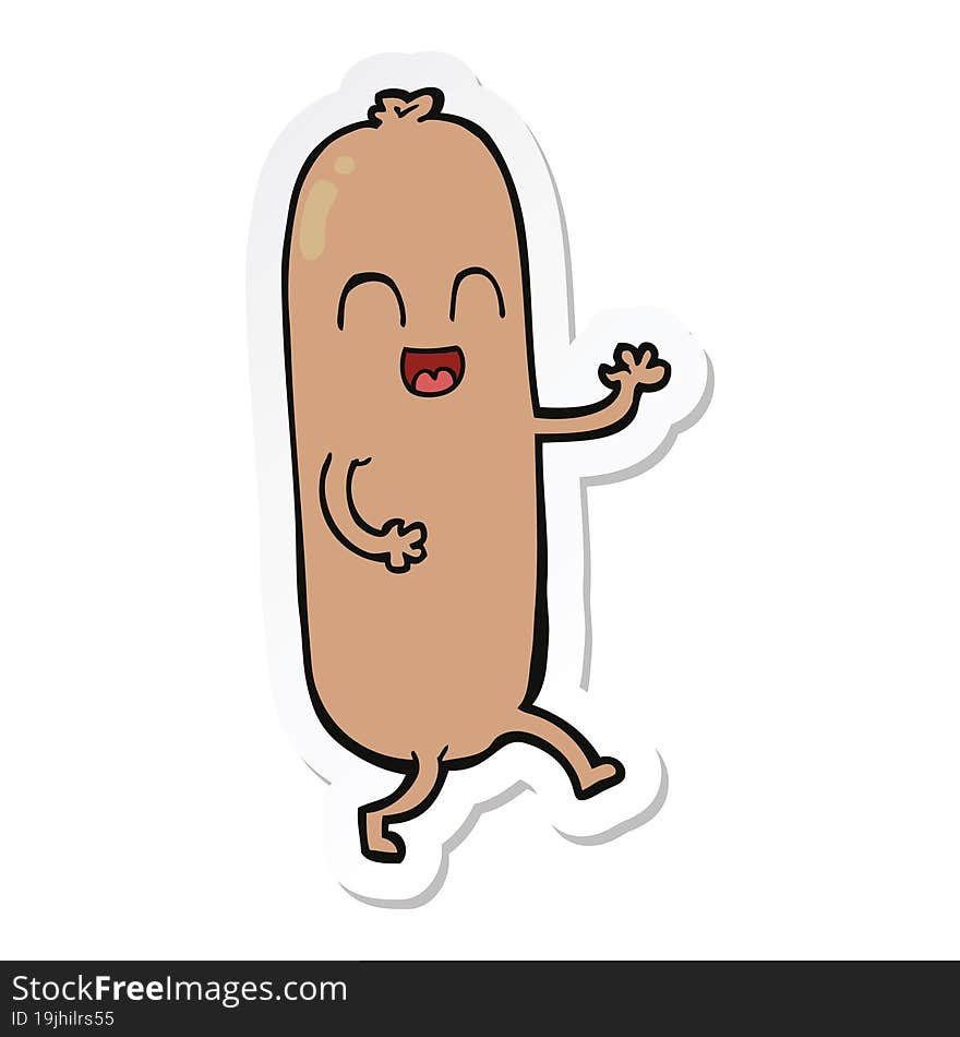 sticker of a cartoon dancing sausage