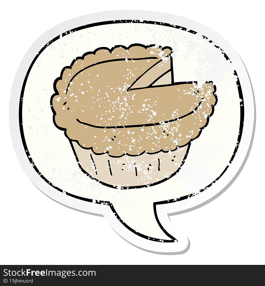 Cartoon Pie And Speech Bubble Distressed Sticker