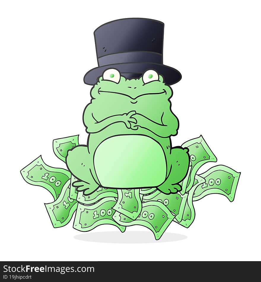 freehand drawn cartoon rich frog in top hat