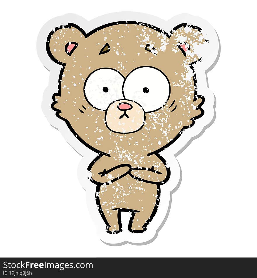 distressed sticker of a surprised bear cartoon