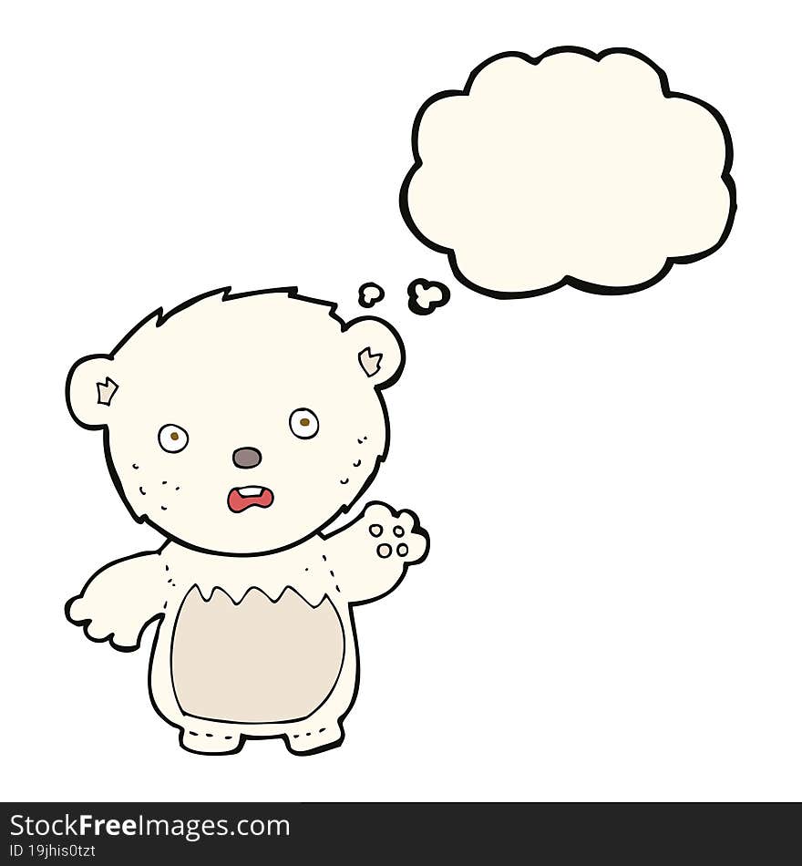 cartoon worried polar bear with thought bubble