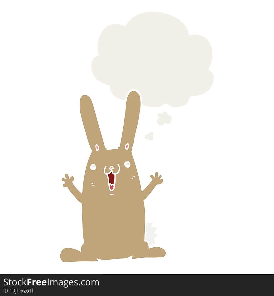 cartoon rabbit with thought bubble in retro style