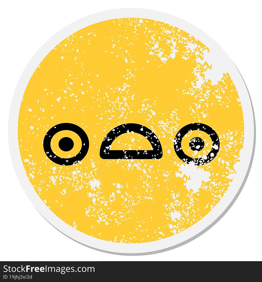 unhappy staring face circular sticker