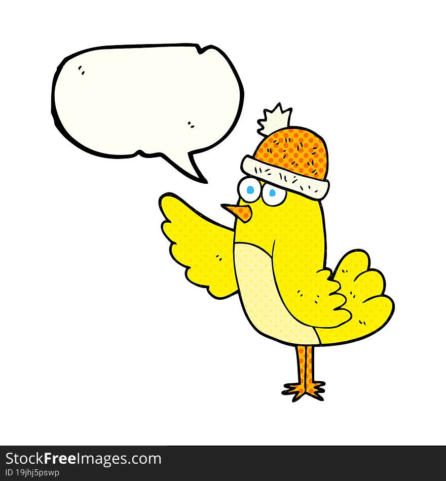 comic book speech bubble cartoon bird wearing hat