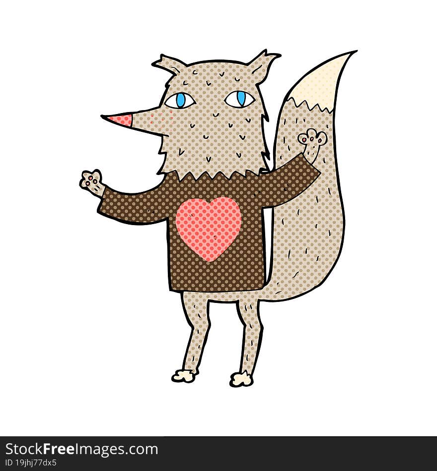 Cartoon Wolf With Love Heart Tee