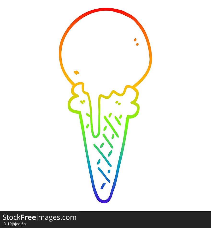 rainbow gradient line drawing cartoon ice cream cone