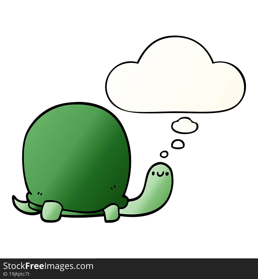 cute cartoon tortoise with thought bubble in smooth gradient style