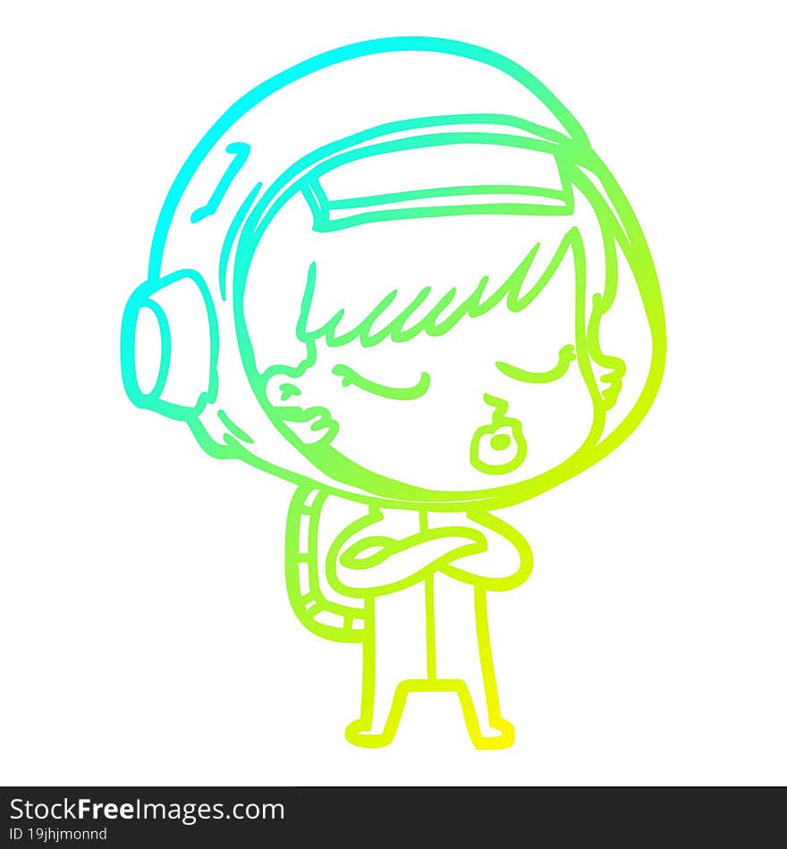 cold gradient line drawing cartoon pretty astronaut girl