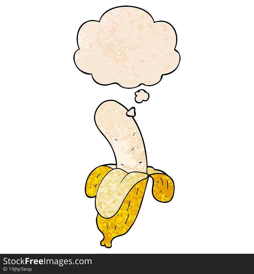 cartoon banana and thought bubble in grunge texture pattern style