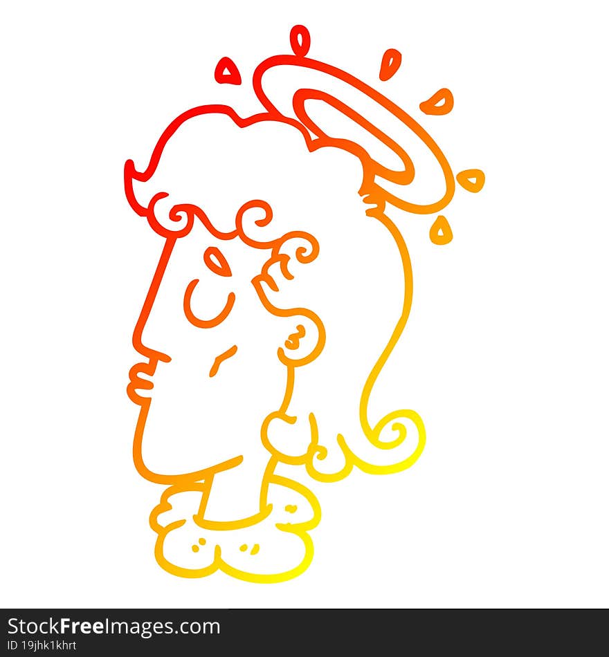 warm gradient line drawing of a cartoon angel face