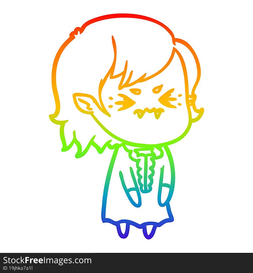 rainbow gradient line drawing annoyed cartoon vampire girl