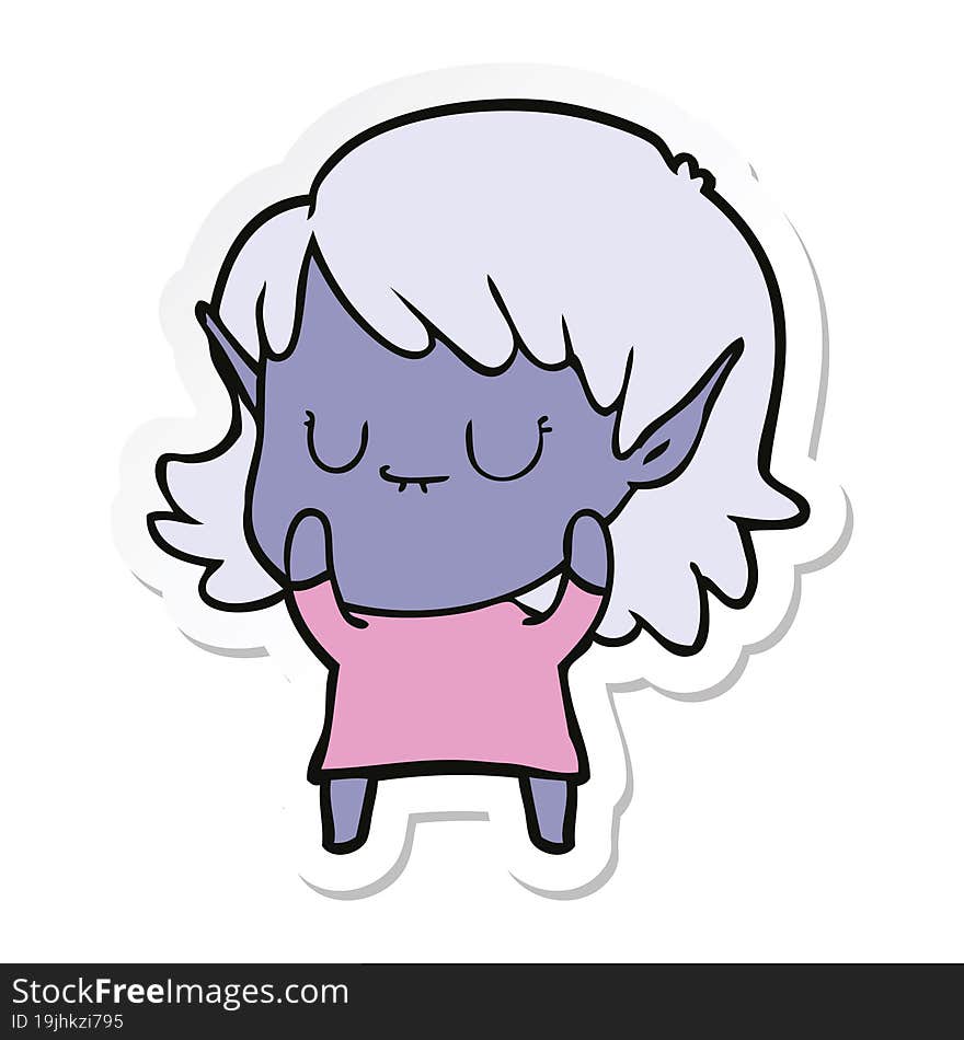 sticker of a happy cartoon elf girl wearing dress