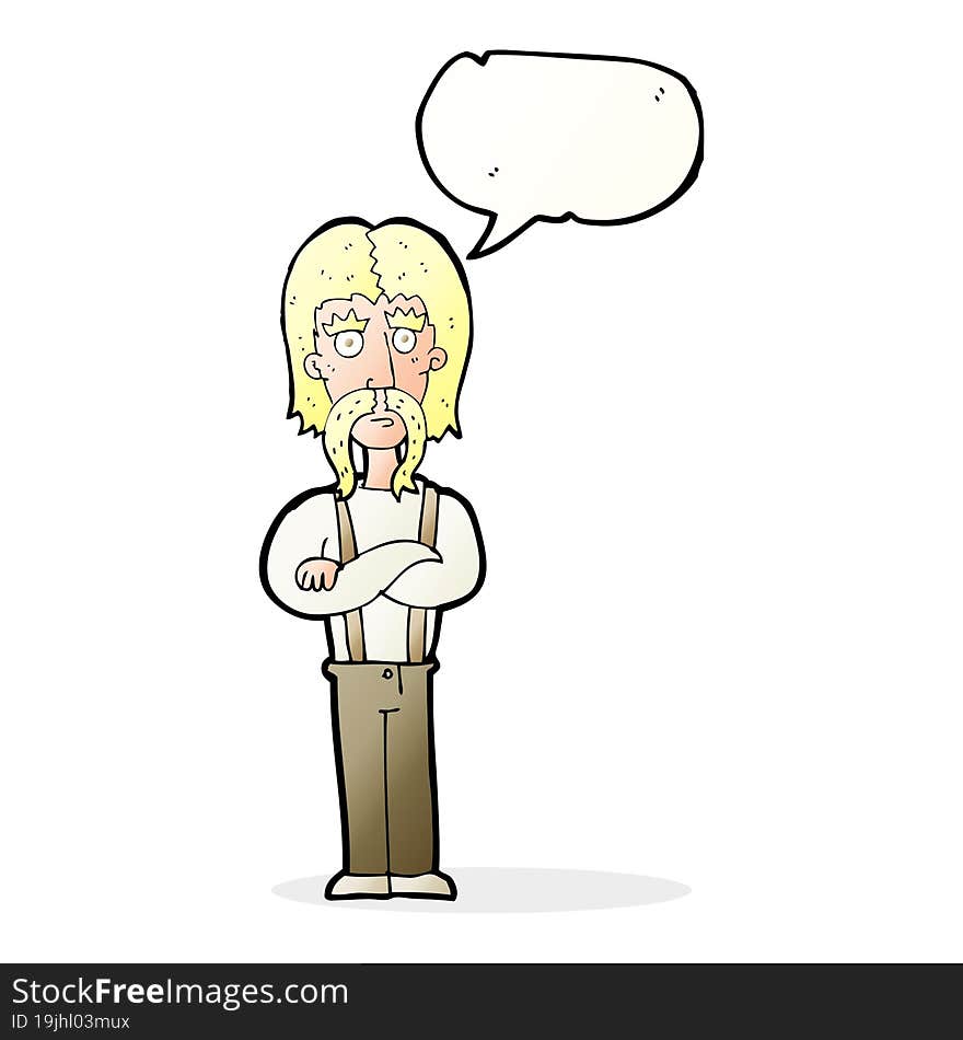 Cartoon Long Mustache Man With Folded Arms With Speech Bubble