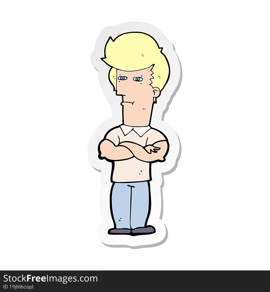 sticker of a cartoon man with folded arms