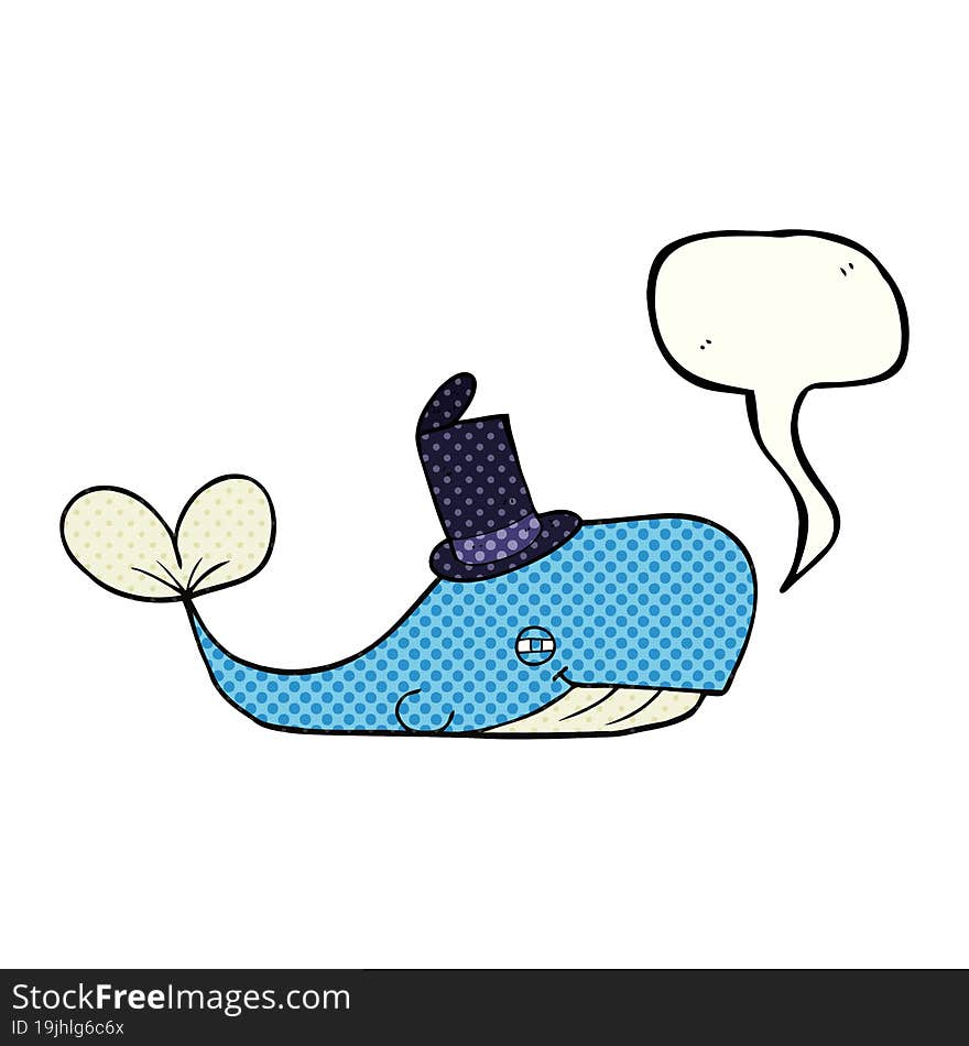 Comic Book Speech Bubble Cartoon Whale Wearing Hat