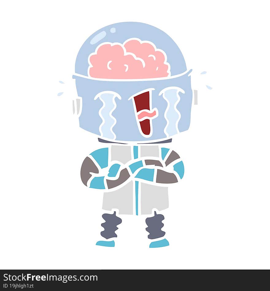 flat color style cartoon crying robot