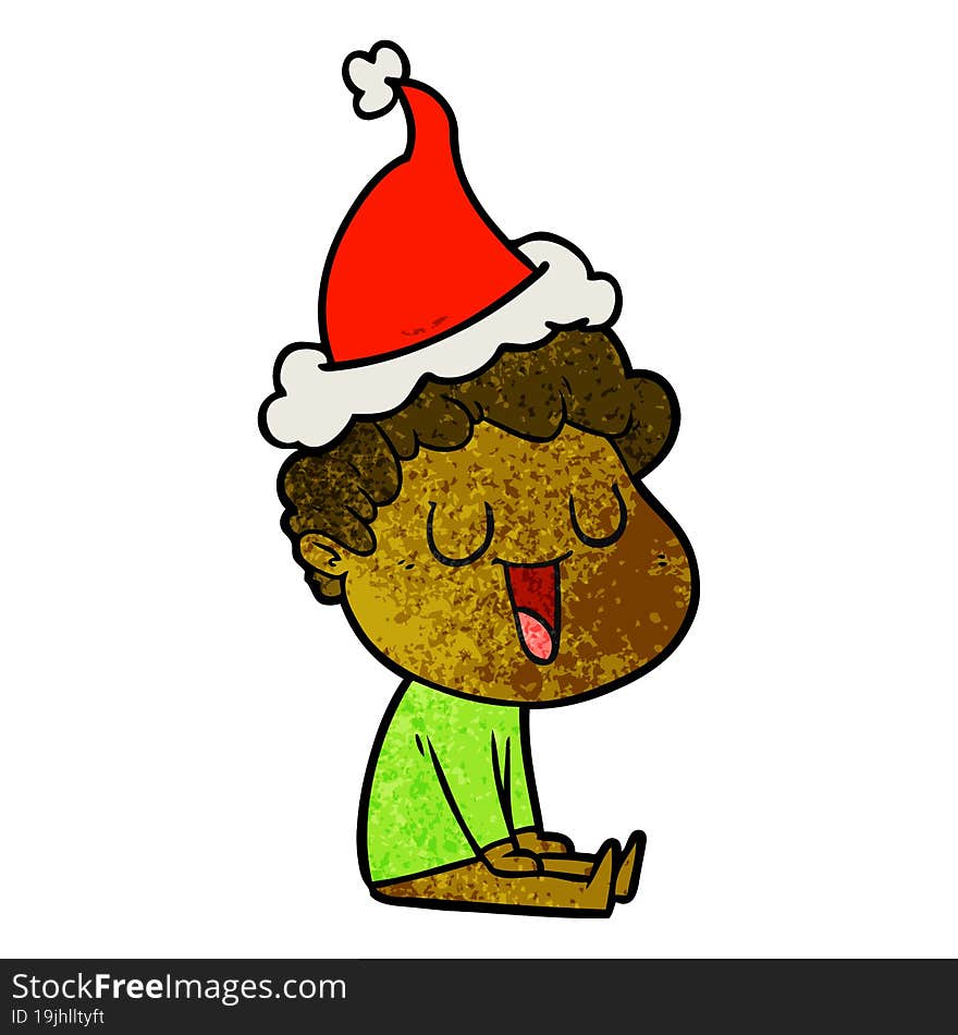 Laughing Textured Cartoon Of A Man Wearing Santa Hat