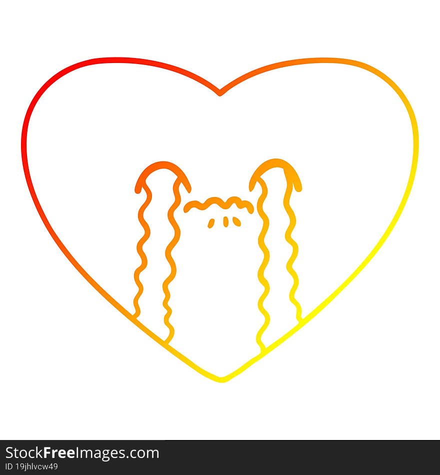 warm gradient line drawing of a cartoon love sick heart