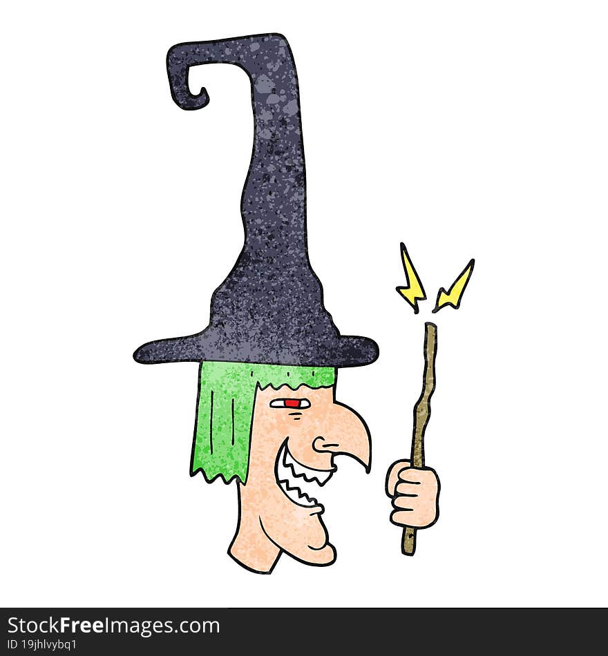 freehand textured cartoon laughing witch