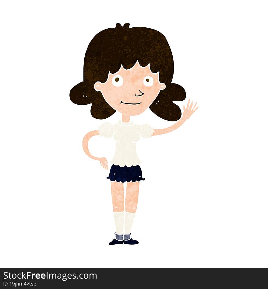 Cartoon Woman Waving