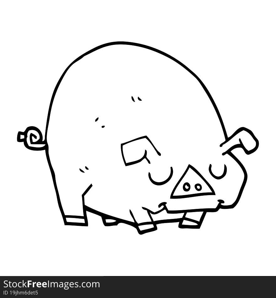 line drawing cartoon fat pig