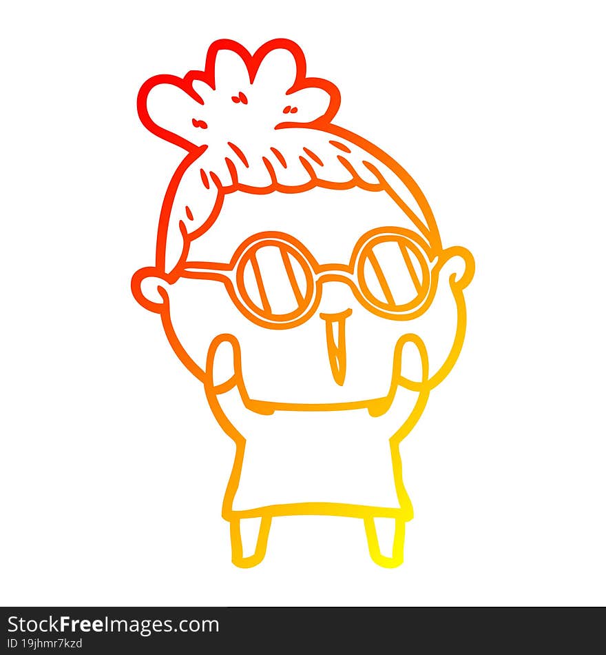 warm gradient line drawing cartoon woman wearing spectacles