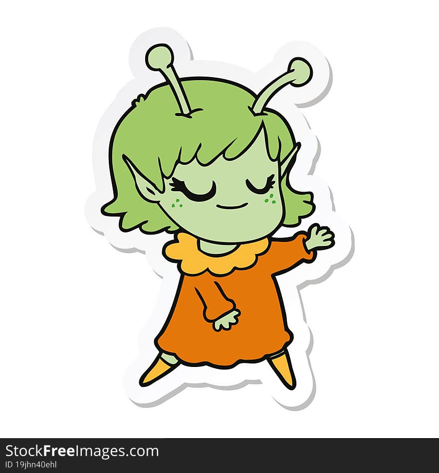 sticker of a smiling alien girl cartoon