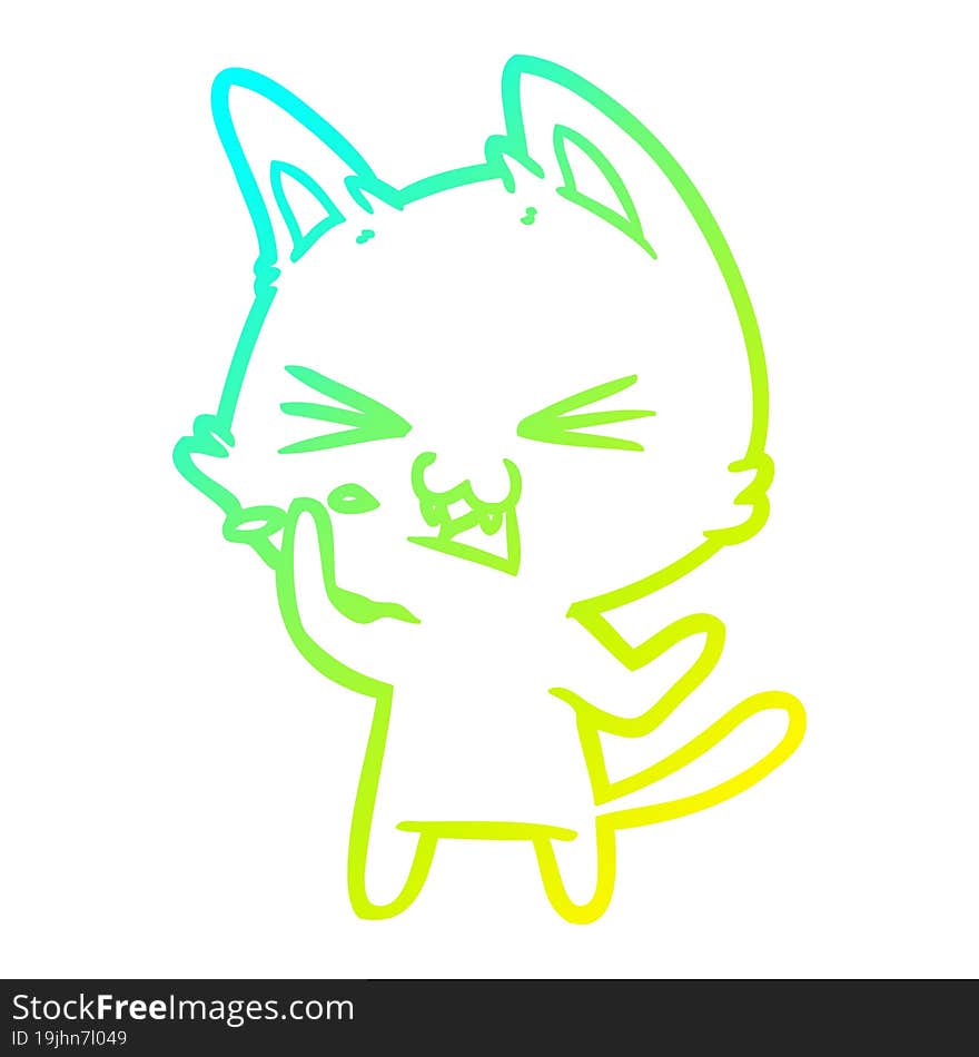 Cold Gradient Line Drawing Cartoon Cat Hissing