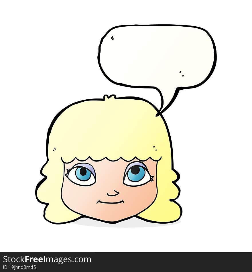 cartoon happy female face with speech bubble