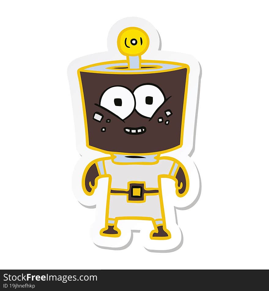 Sticker Of A Happy Energized Cartoon Robot