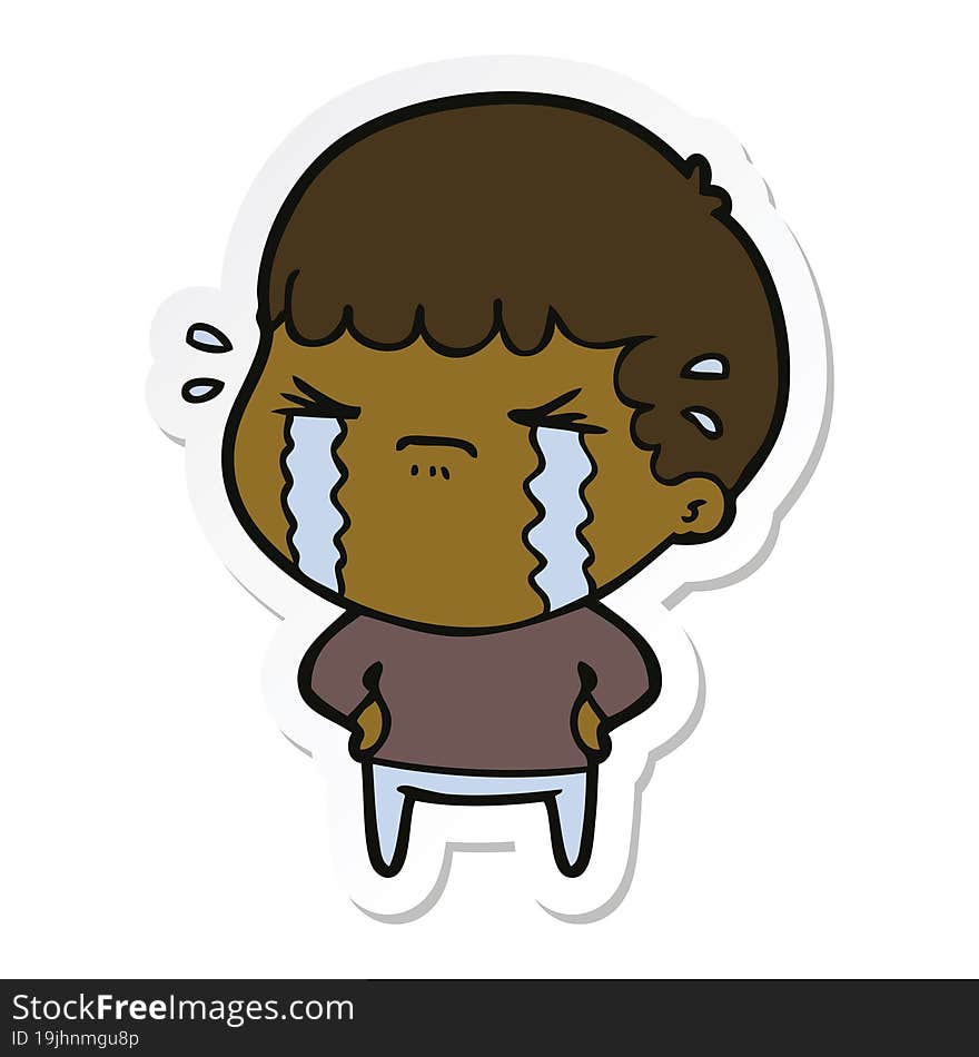 sticker of a cartoon man crying