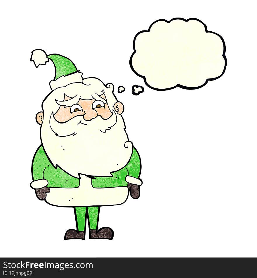 cartoon santa claus with thought bubble