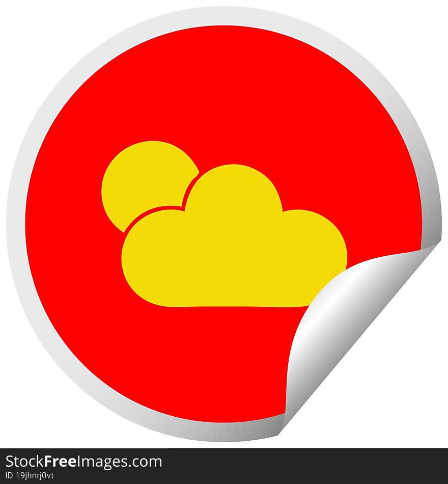 circular peeling sticker cartoon of a sunshine and cloud