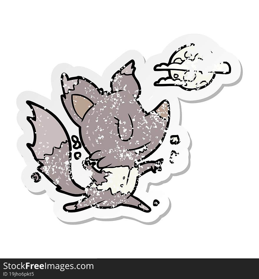 distressed sticker of a cartoon werewolf changing in moonlight