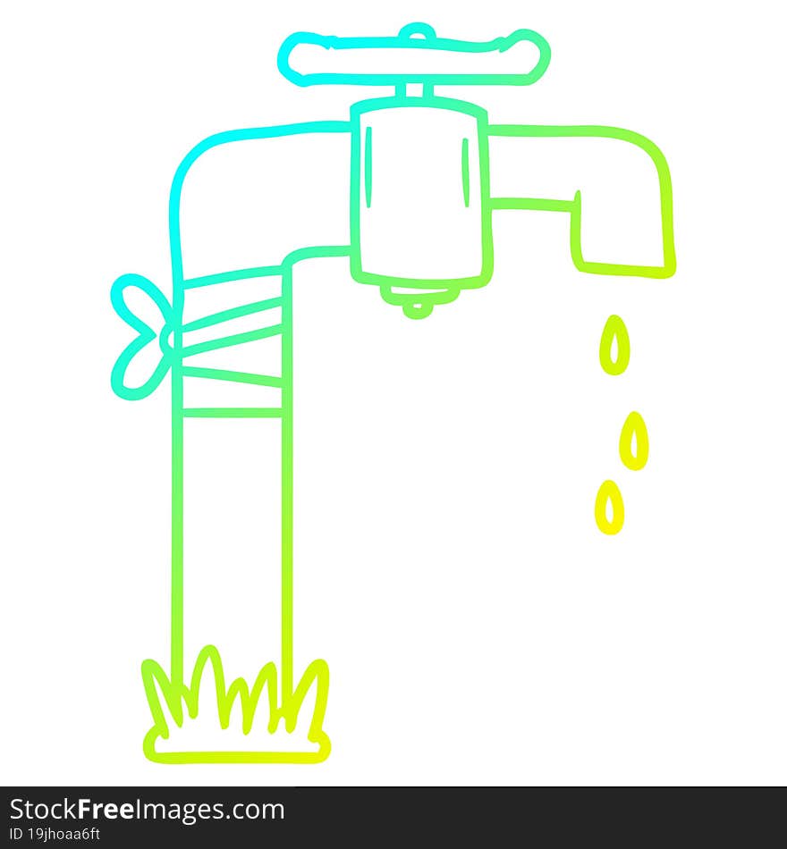 cold gradient line drawing of a cartoon old water tap