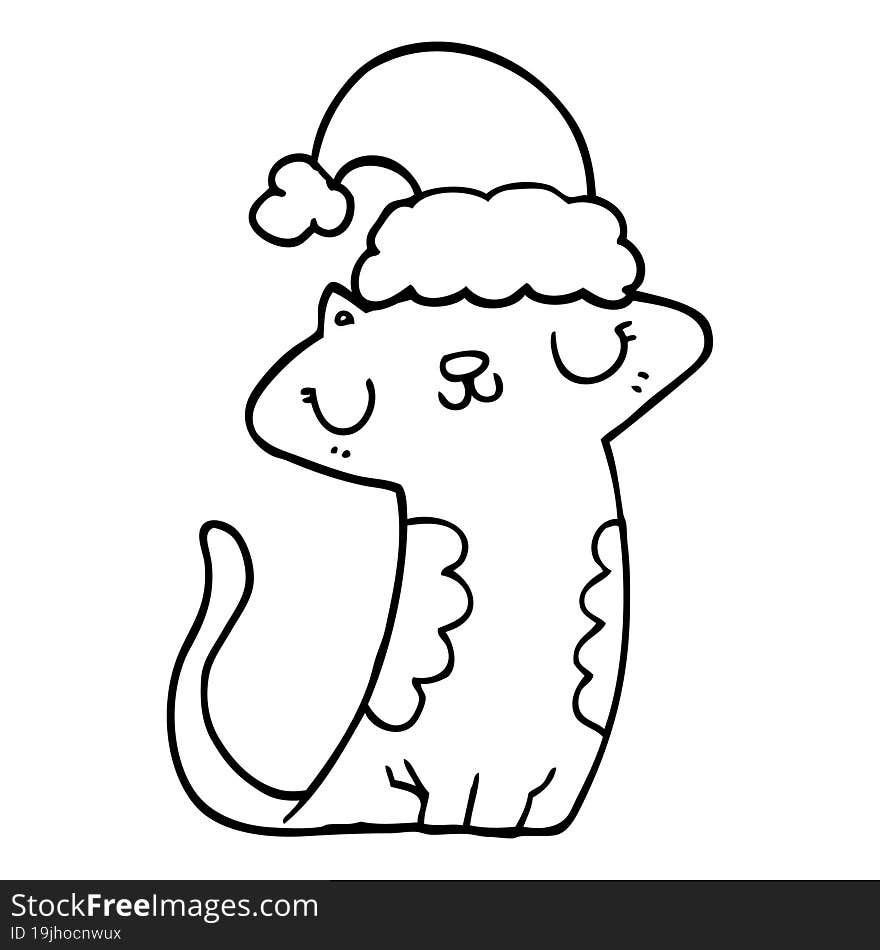 cute cartoon cat wearing christmas hat