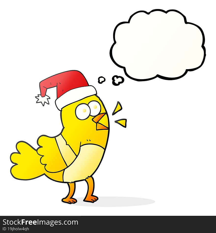 thought bubble cartoon bird wearing christmas hat