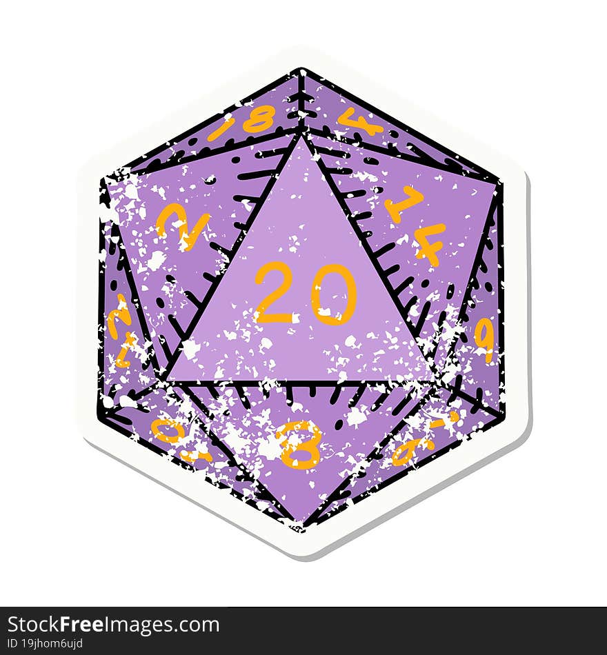 natural 20 D20 dice roll grunge sticker