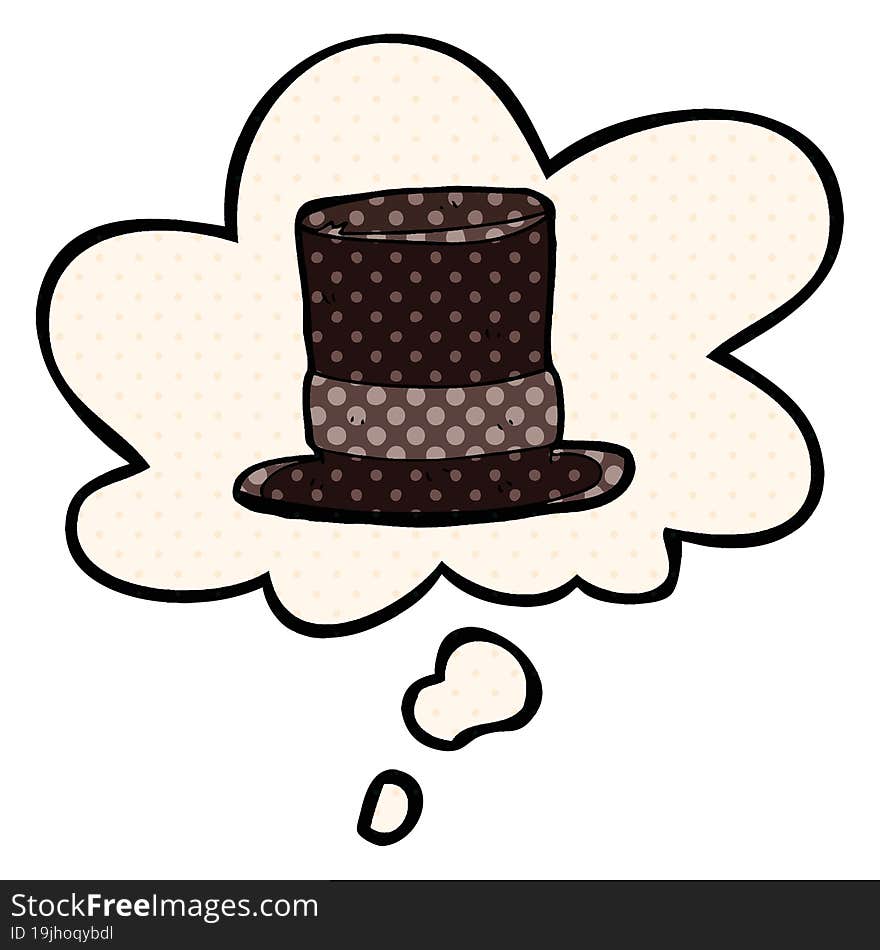 cartoon top hat and thought bubble in comic book style