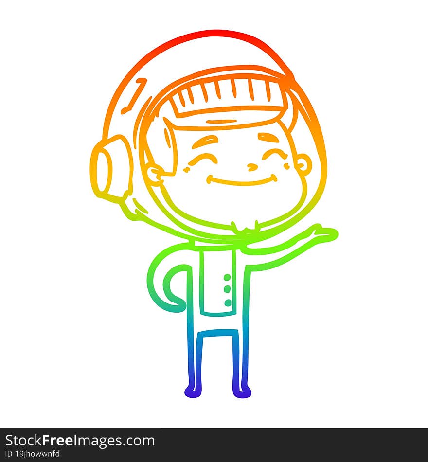 rainbow gradient line drawing of a happy cartoon astronaut